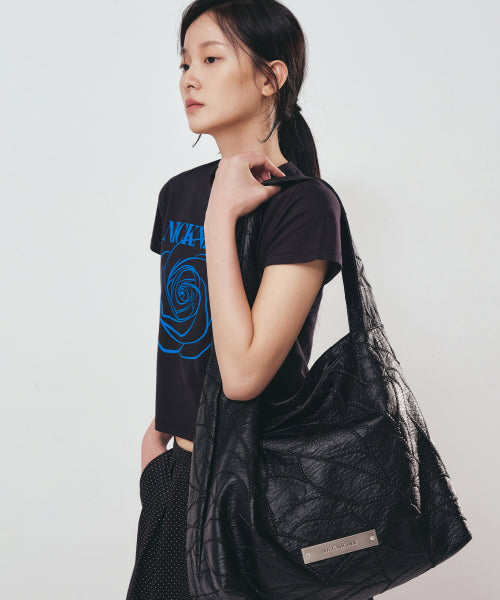 LEATHER WRINKLE TOTE BAG #徐睿知同款! BLACK