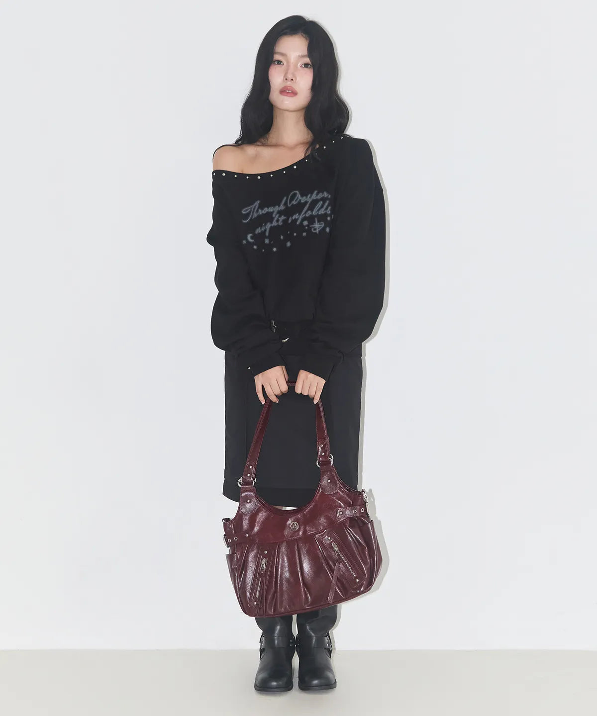 AMBER BUCKLE SHOULDER BAG BURGUNDY