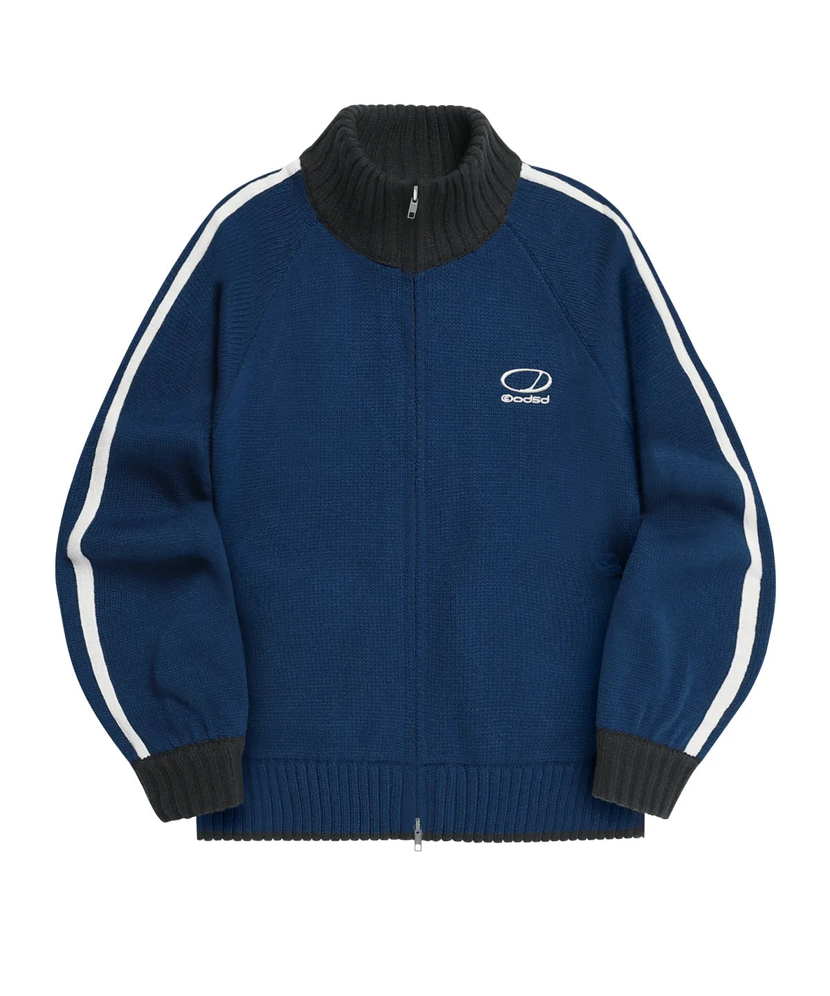 SPORTY TRACK SEMI-CROP KNIT ZIP-UP - BLUE