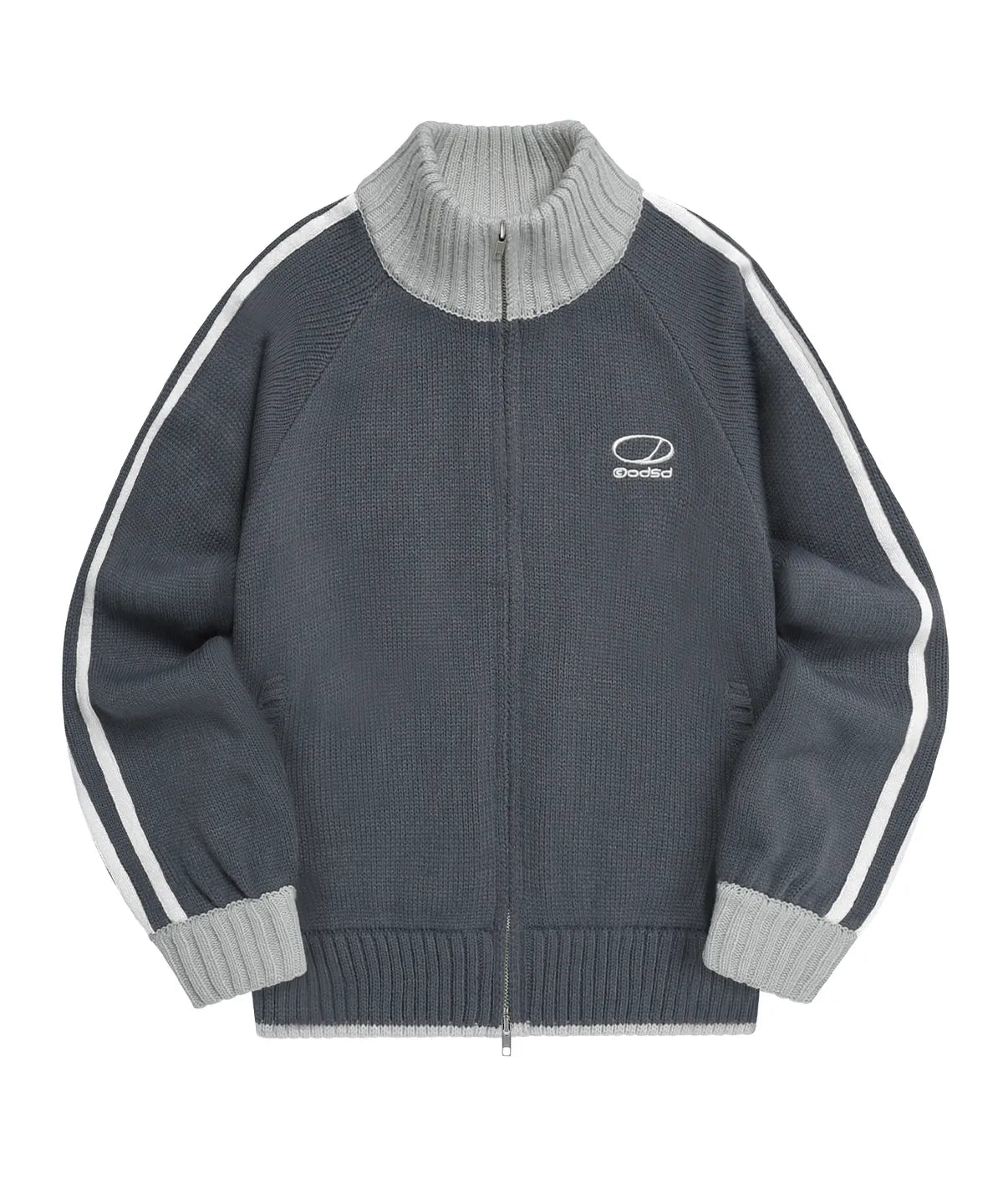SPORTY TRACK SEMI-CROP KNIT ZIP-UP - GRAY