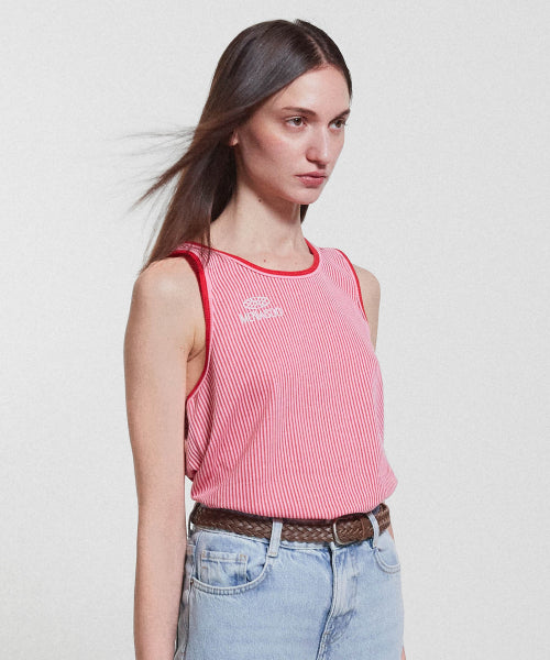 STRIPE DOUBLE BINDING SLEEVELESS - 3 COLORS PINK