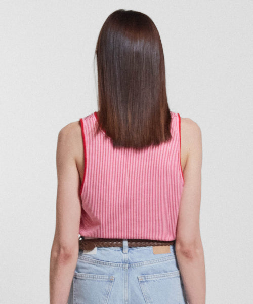 STRIPE DOUBLE BINDING SLEEVELESS - 3 COLORS PINK