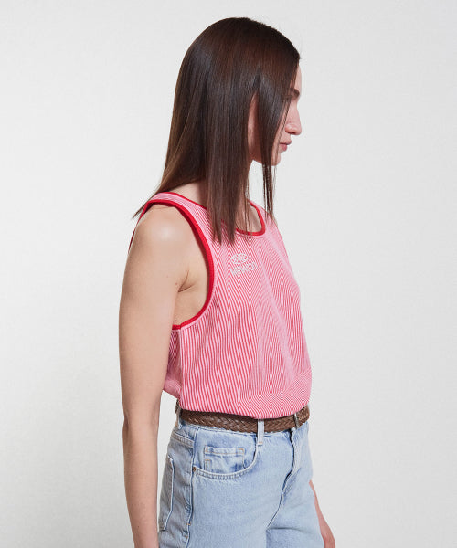 STRIPE DOUBLE BINDING SLEEVELESS - 3 COLORS PINK