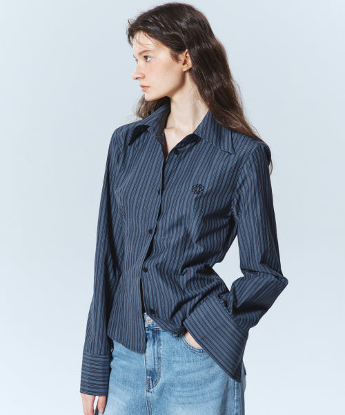 MINIMAL STRIPE LOGO SLIM SHIRT #徐睿知同款! - 2 COLORS CHARCOAL