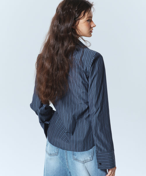 MINIMAL STRIPE LOGO SLIM SHIRT #徐睿知同款! - 2 COLORS CHARCOAL