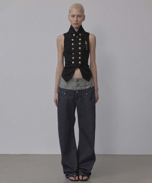 BEADED LAYERED DENIM PANTS NONFADE GREY