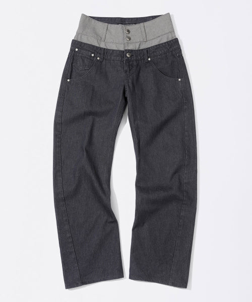 BEADED LAYERED DENIM PANTS NONFADE GREY