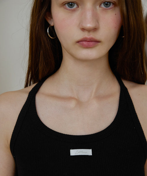 LETTER FROM MOON LETTERS LABEL HALTER TOP - 6 COLORS BLACK