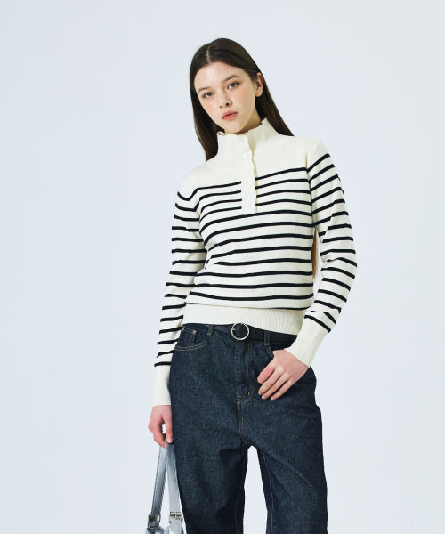STRIPE KNIT COLLAR - 2 COLORS IVORY