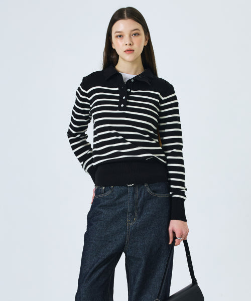 STRIPE KNIT COLLAR - 2 COLORS BLACK