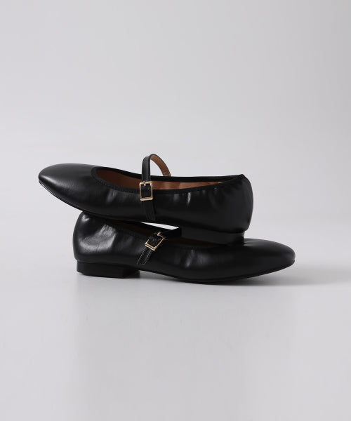 LUNEL MARY JANE SHIRRING FLATS - 4 COLORS BLACK