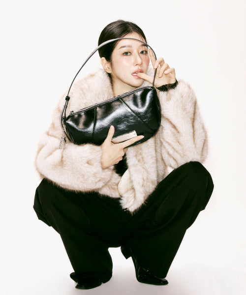 CRYSTAL ROUND SHOULDER BAG #徐睿知同款! BLACK