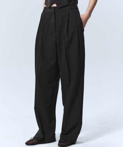 TAILORED STRIPE PINTUCK SLACKS #徐睿知同款! - 2 COLORS BLACK