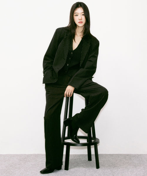 TAILORED STRIPE PINTUCK SLACKS #徐睿知同款! - 2 COLORS BLACK