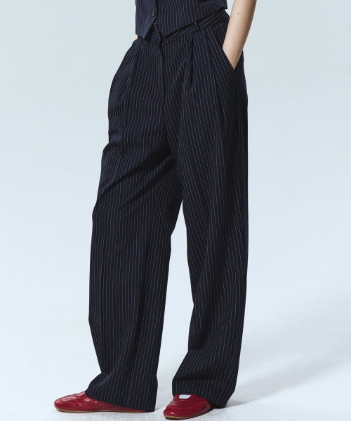 TAILORED STRIPE PINTUCK SLACKS #徐睿知同款! - 2 COLORS NAVY