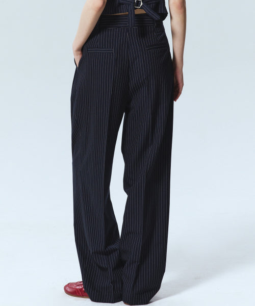 TAILORED STRIPE PINTUCK SLACKS #徐睿知同款! - 2 COLORS NAVY