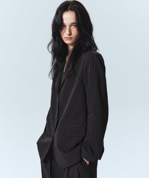 TAILORED STRIPE SINGLE JACKET #徐睿知同款! - 2 COLORS BLACK