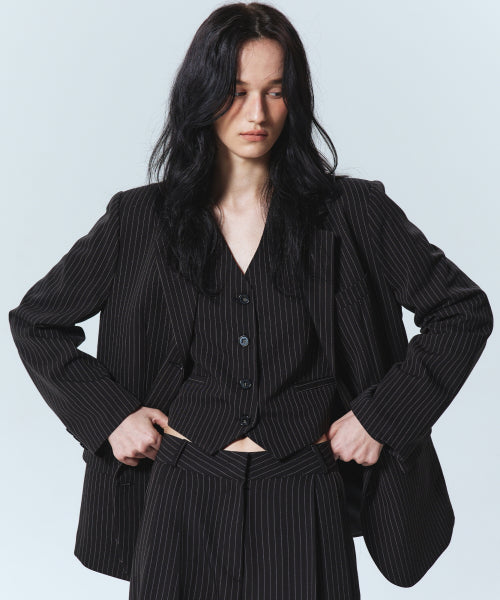 TAILORED STRIPE SINGLE JACKET #徐睿知同款! - 2 COLORS BLACK
