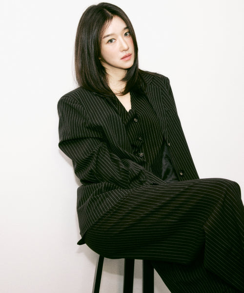 TAILORED STRIPE SINGLE JACKET #徐睿知同款! - 2 COLORS BLACK