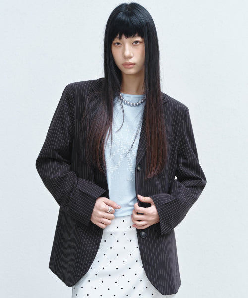 TAILORED STRIPE SINGLE JACKET #徐睿知同款! - 2 COLORS BLACK