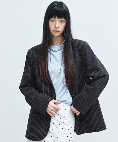 TAILORED STRIPE SINGLE JACKET #徐睿知同款! - 2 COLORS BLACK