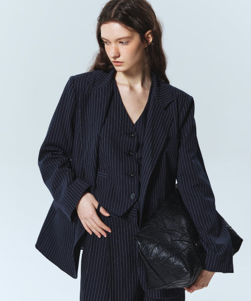 TAILORED STRIPE SINGLE JACKET #徐睿知同款! - 2 COLORS NAVY