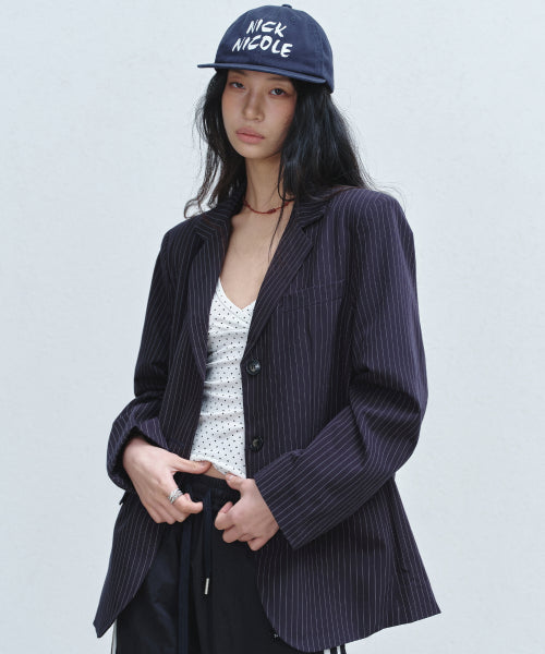 TAILORED STRIPE SINGLE JACKET #徐睿知同款! - 2 COLORS NAVY