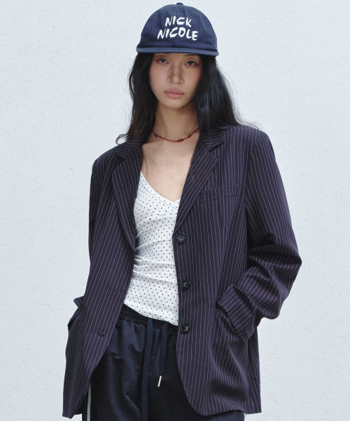 TAILORED STRIPE SINGLE JACKET #徐睿知同款! - 2 COLORS NAVY