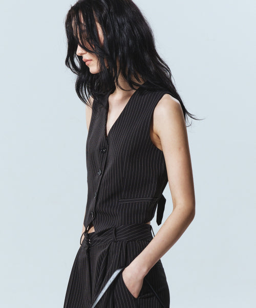 TAILORED STRIPE SINGLE VEST #徐睿知同款! - 2 COLORS BLACK