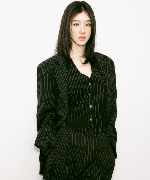 TAILORED STRIPE SINGLE VEST #徐睿知同款! - 2 COLORS BLACK
