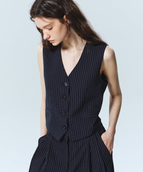 TAILORED STRIPE SINGLE VEST #徐睿知同款! - 2 COLORS NAVY