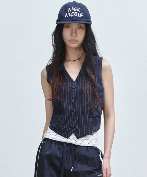 TAILORED STRIPE SINGLE VEST #徐睿知同款! - 2 COLORS NAVY