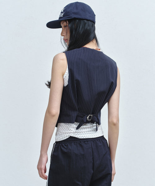 TAILORED STRIPE SINGLE VEST #徐睿知同款! - 2 COLORS NAVY