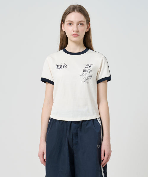 93 TRACK CROP RINGER T-SHIRT - 5 COLORS IVORY