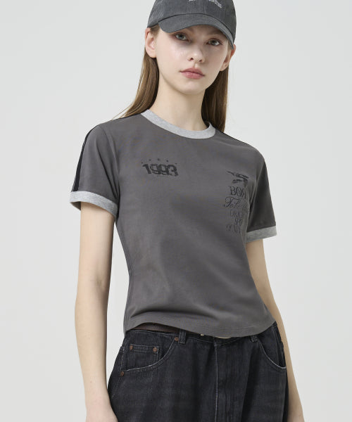 93 TRACK CROP RINGER T-SHIRT - 5 COLORS CHARCOAL