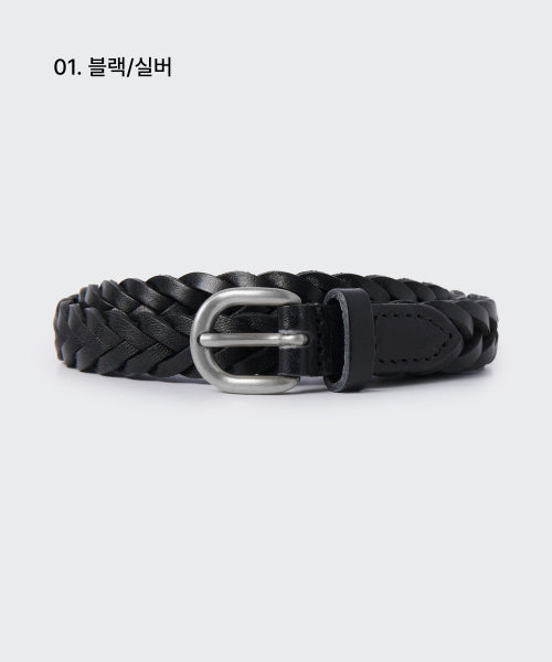 WOMENS LEATHER WEAVING THIN BELT 15MM #韓韶禧同款! - 2 COLORS BLACK