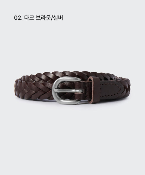 WOMENS LEATHER WEAVING THIN BELT 15MM #韓韶禧同款! - 2 COLORS BLACK