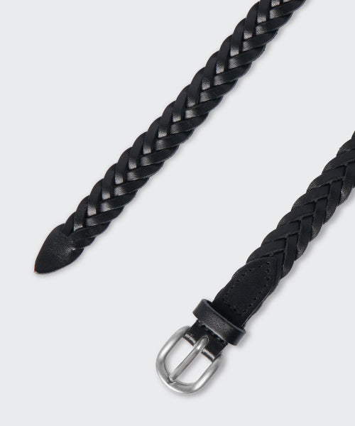 WOMENS LEATHER WEAVING THIN BELT 15MM #韓韶禧同款! - 2 COLORS BLACK