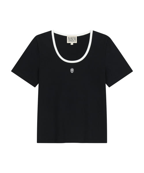 W DEEP NECK RINGER TEE - 4 COLORS BLACK