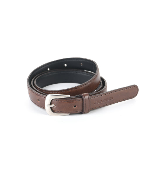SILVER BUCKLE LEATHER BELT #徐睿知同款! - 2 COLORS BROWN