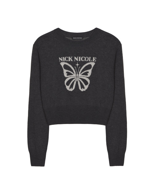 BOLD BUTTERFLY JAQUARD KNIT #徐睿知同款! - 3 COLORS CHARCOAL