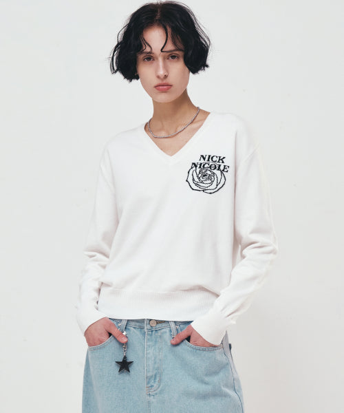 NICOLE MINI ROSE JAQUARD KNIT #徐睿知同款! - 3 COLORS IVORY