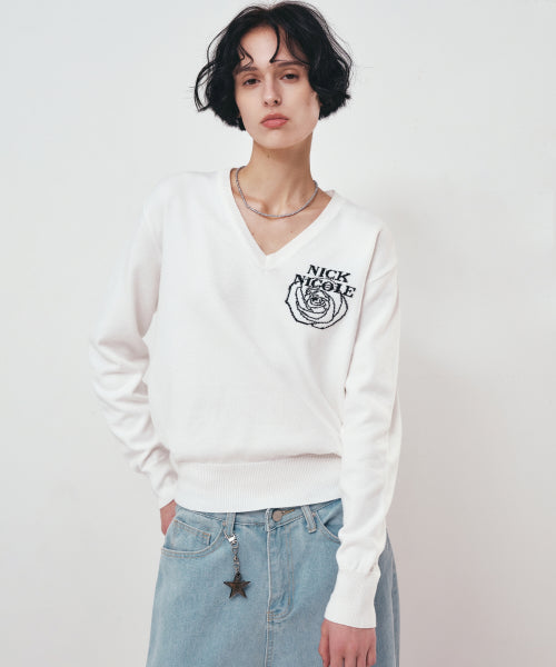NICOLE MINI ROSE JAQUARD KNIT #徐睿知同款! - 3 COLORS IVORY