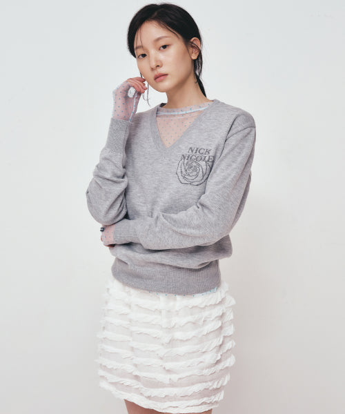 NICOLE MINI ROSE JAQUARD KNIT #徐睿知同款! - 3 COLORS GREY