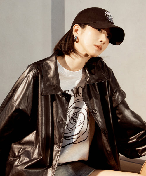VINTAGE HALF LEATHER STRING JACKET #徐睿知同款! BLACK