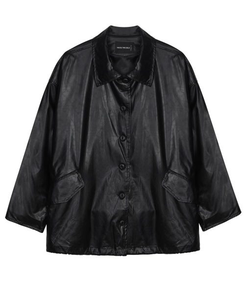 VINTAGE HALF LEATHER STRING JACKET #徐睿知同款! BLACK