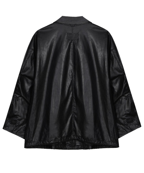VINTAGE HALF LEATHER STRING JACKET #徐睿知同款! BLACK