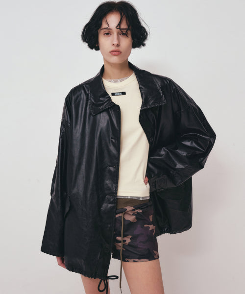 VINTAGE HALF LEATHER STRING JACKET #徐睿知同款! BLACK