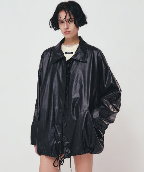VINTAGE HALF LEATHER STRING JACKET #徐睿知同款! BLACK
