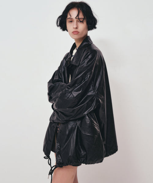 VINTAGE HALF LEATHER STRING JACKET #徐睿知同款! BLACK